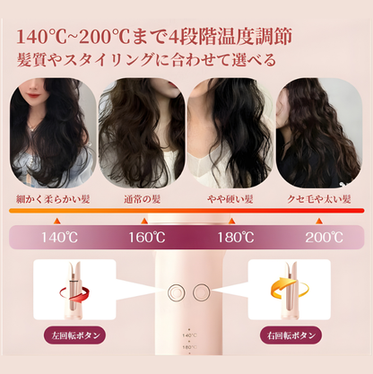 【売上No.1獲得】自動巻きカールアイロン 140℃～200℃ 温度4段階調節